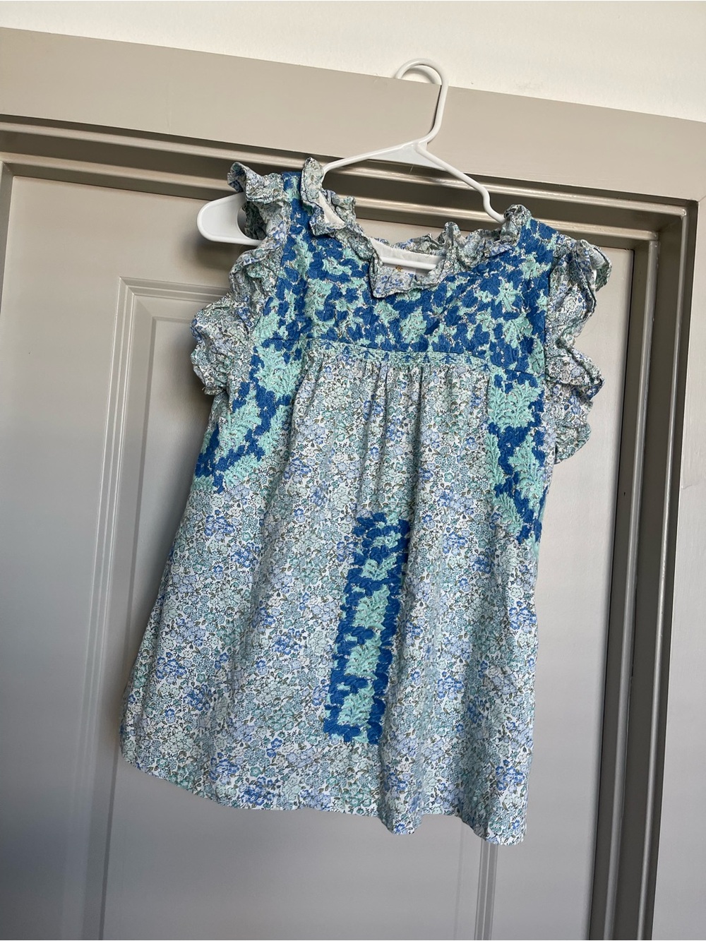 Blue Floral Ruffled Sleeve Blouse